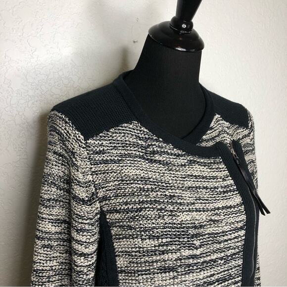 White + Warren black and cream full zip cardigan sweater jacket size Large - Picture 2 of 14